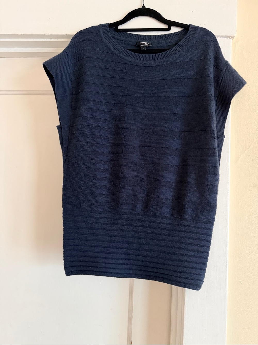 Worth Navy Ribbed Sleeveless Crewneck Sweater